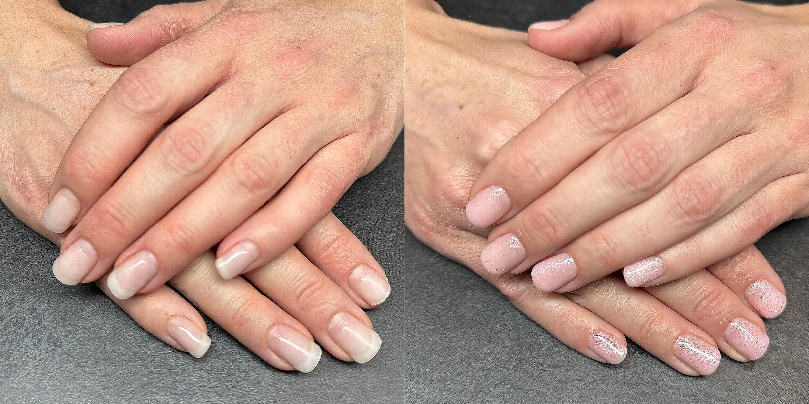 Före/efter. Gel polish på naturliga naglar